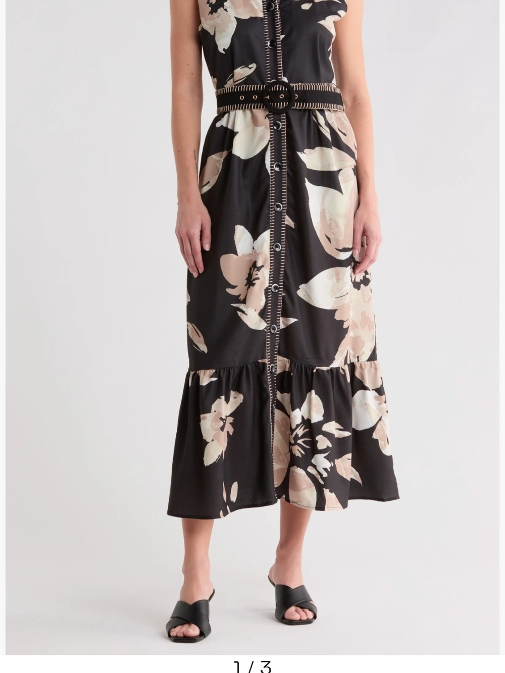 Badgley Mischka Black Maxi Dress with Cream Floral Print